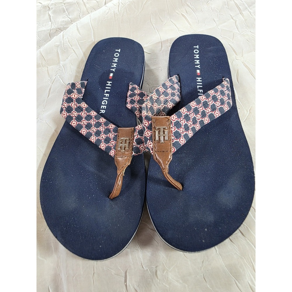 Tommy Hilfiger TWCAURI2-C Blue With Blue & White Fabric Strap Flip Flop Size 7